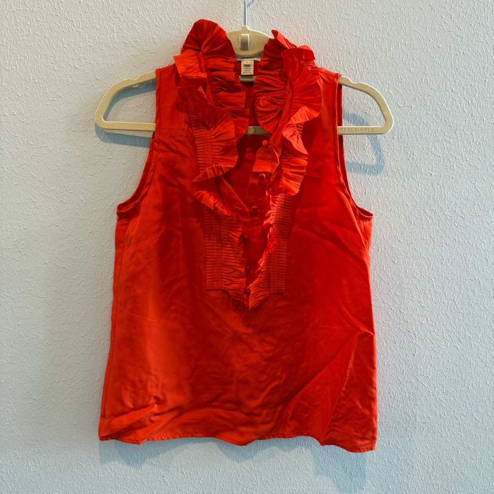 J. Crew Vibrant Red Ruffled Blouse